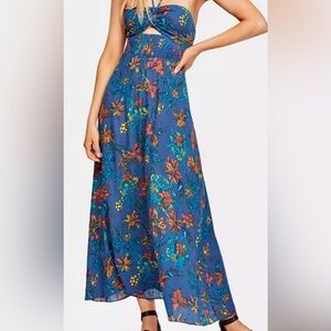 Intimately by Free People One Step Ahead blue bare shoulder maxi dress, L